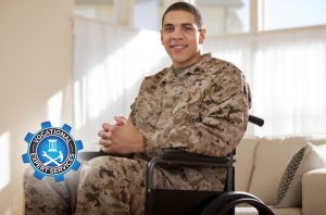 Disabled Veteran US Marine Soldier in Wheelchair